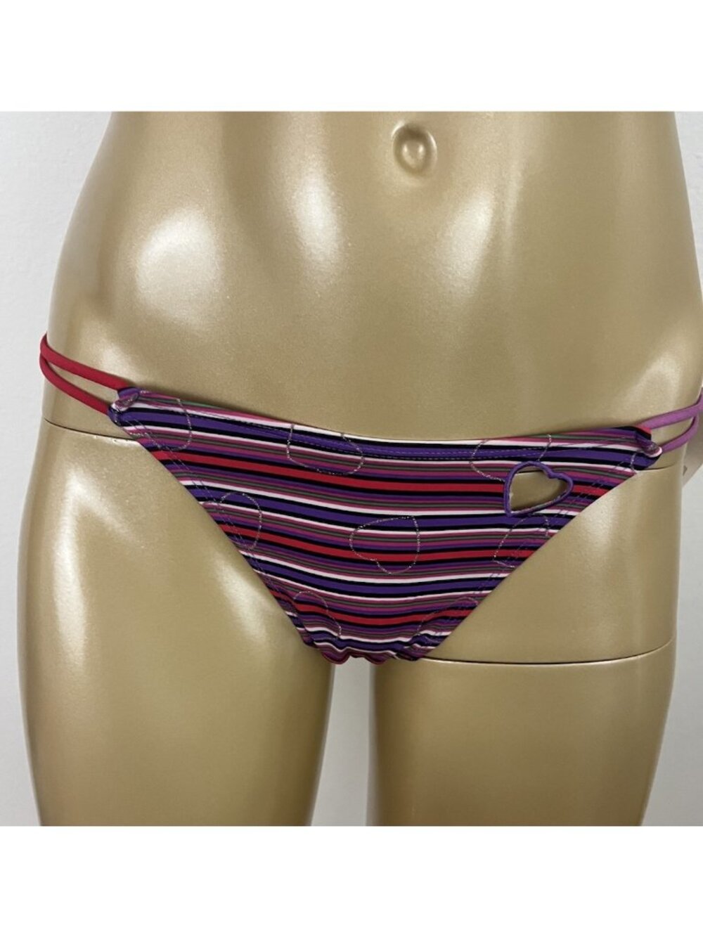 Vintage Y2K Charlotte Russe Women's M Striped Thong Panty Heart Peek a Boo NWT